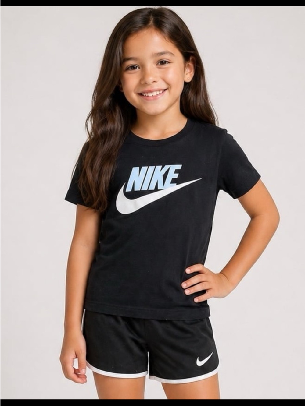 Nike Black Tee with White and Light Blue Logo - Short Sleeve